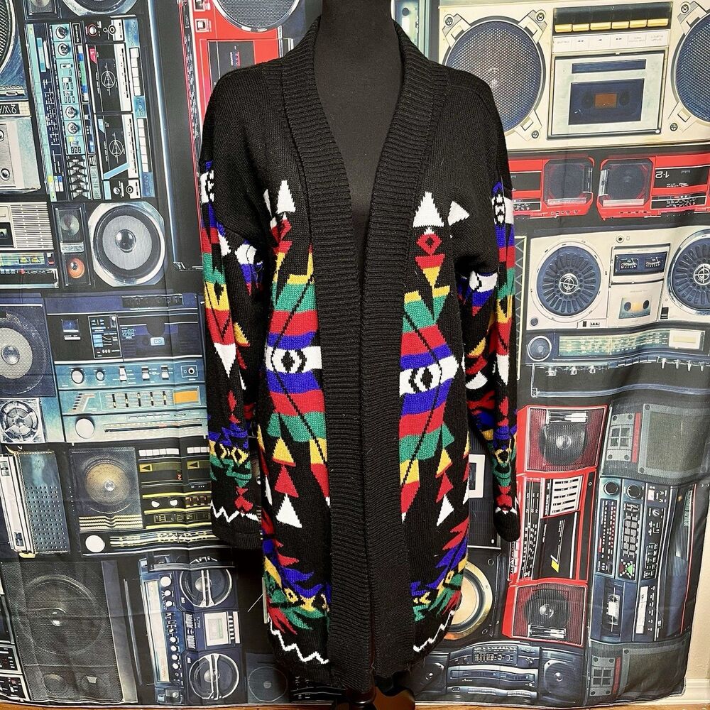 JOYCE Made in USA Vintage 80s Retro Southwestern Cardigan Sweater Artsy XXL